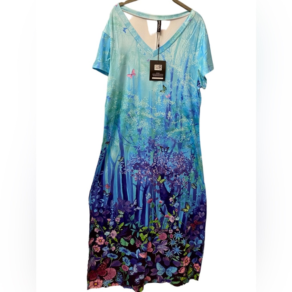 V neck short sleeve casual floral maxi dress L